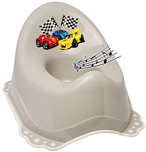 alles-meine.de GmbH Musik & Sound - Anti RUTSCH - Töpfchen/Nachttopf/Babytopf - hell grau Auto - Rennwagen Bieco - Melody - mit großer Lehne + Spritzschutz - rutschfest ..