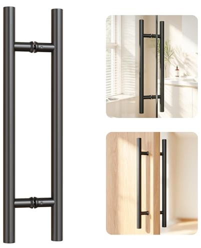 Ranbo 600mm Length Double Sided Long Door Pull Handle 304 Stainless Steel H Shaped Large Barn Pull Bar, Fits Commercial Interior and Exterior Wooden and Glass Doors, Matte Black
