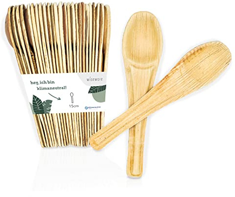 wisefood Palmblatt Einweg Löffel - 200 Stück Löffel aus Palmblatt 15cm - Biologisch abbaubares Einwegbesteck - Einmalbesteck ideal als Suppenlöffel oder Partybesteck