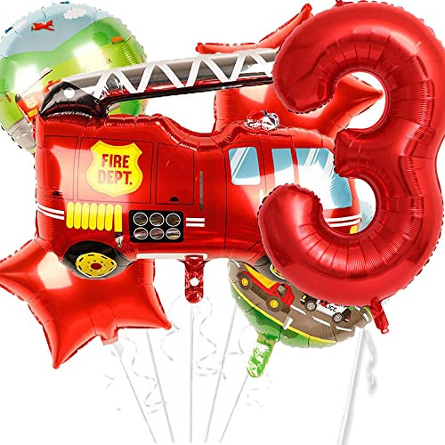 Ballon Set * FEUERWEHR * als Deko für Kindergeburtstag und Fire Fighter Mottoparty | mit Zahlen von 1 bis 9 | Geburtstag Party Feuerwehrmann Kinder Ballondeko Partydeko, Edition: 3. Geburtstag