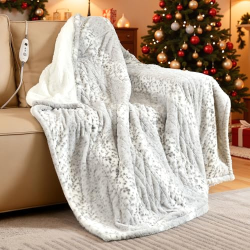 Bearhug Electric Heated Throw Blanket 50 x 60, Reversible Faux Fur & Sherpa, 6 Heating Levels & 4H Auto Off, Over-Heat Protect, ETL Certification, Machine Washable