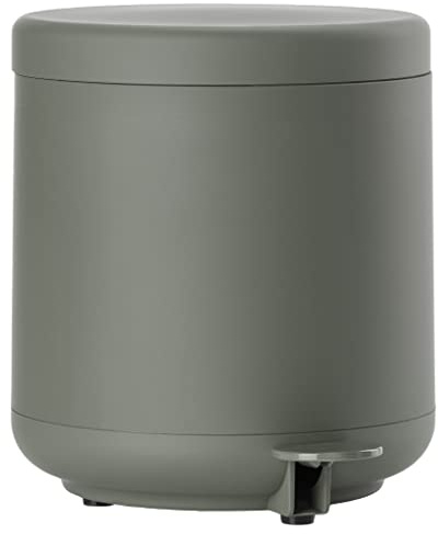 Zone Denmark Ume avfallsbehållare för badrum, kosmetikbehållare, pedalhink med lock för badrummet, med löstagbar innerbehållare och mjukstängning, diam. 19,5 cm, höjd 22 cm, 4 liter, Olivgrön (Grön)