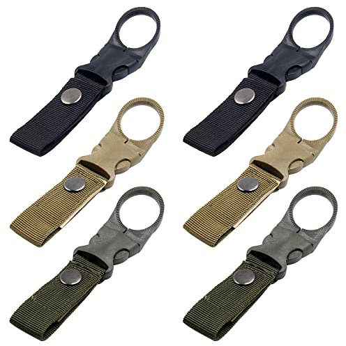 Keboyoe 6 Stück Nylon Gürtel Karabiner Wasserflaschen Schnallen Halter Gürtel Karabiner Flaschenclip Gürtel für Reisen, Angeln, Wandern Outdoor Aktivitäten(Schwarz,Militärgrün,Khaki)
