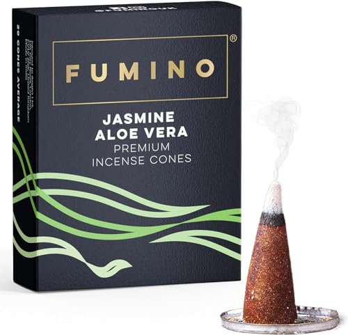 Fumino® Jazmín Aloe Vera Conos de Incienso Fresco 15 por Caja Fragancia de Humo Masala Agarbatti para la Relajación, Meditación, Antiestrés - Decoración de Hogar