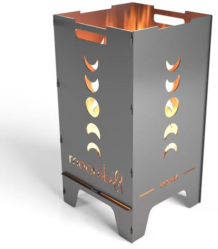 MOCAVI Feuertonne Moonchild 73 cm | 3 mm Stahl Feuerschale Feuerkorb massiv robust sicher Design-Brenntonne für Garten und Terrasse groß eckig hohe Feuerstelle Outdoor hitzefest Feuersäule Feuerfass