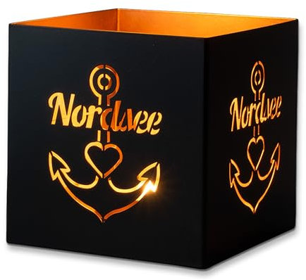 3forCologne Windlicht Nordsee | Windlicht aus Metall in schwarz | Kerzenständer für indoor und outdoor im industrial Design als Tischdeko oder Terassendeko | Für Teelichter und Stumpenkerzen.