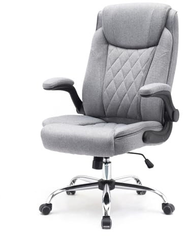 Superkancl Stoff-Bürostuhl Comfortable, ergonomischer Drehstuhl bis 130 kg, mit klappbaren Armlehnen, Schreibtisch Stuhl mit Hohe Rückenlehne, grau