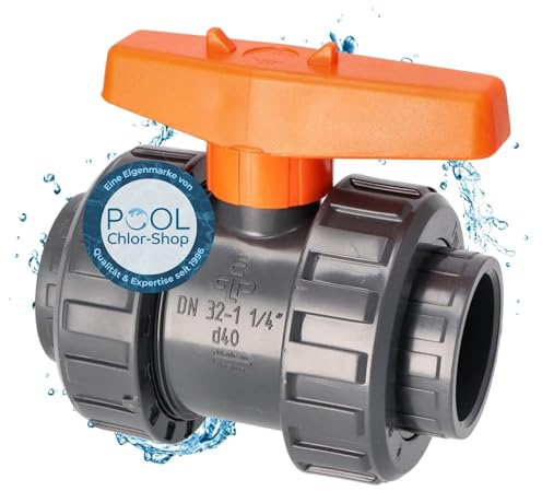 Duraol 2-Wege Pool Kugelhahn S6 mit 40mm Klebemuffe metrisch | Drehschieber für Schlauch oder Rohr | Absperrhahn für Pool | PVC-U Klebe-Fitting I Hochwertiges Pool Zubehör