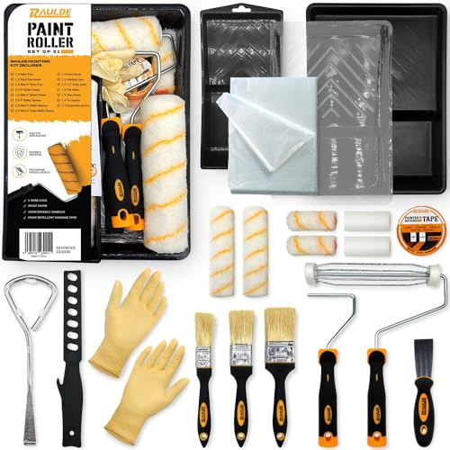 RAULDE Paint Rollers and Trays Set of 21- Roller Sets for Painting - Paint Brush and Rollers Set - Rollers for Painting - Wall Paint Roller - Home Painting Kit | Complete Home Painting Kit