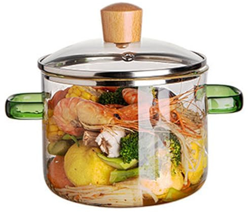 Olla A Fuego Lento Transparente Olla De Vidrio Olla De Cocina Transparente Con Tapa Olla Transparente De Doble Asa De 1,6 L Olla A Fuego Lento De Vidrio Para Microondas Ollas De Vidrio Universales Res