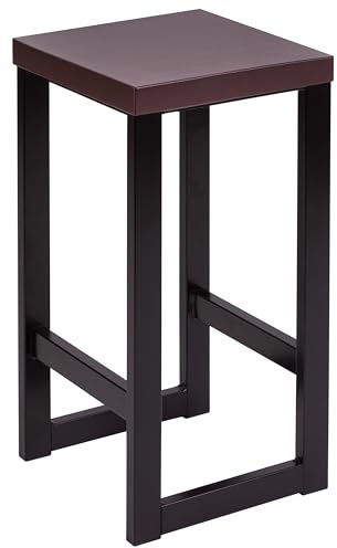 Barhocker Holz 62 cm Sitzhöhe, Barstuhl mit Metallgestell, Holzhocker Massiv mit Sitzfläche 30x30 cm, Stärke 3.5 cm, Barhocker Braun
