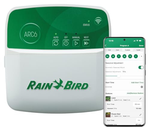 Rain Bird ARC6 - Timer / controller WiFi per irrigazione intelligente, basato su app, 6 zone/stazione, certificato EPA WaterSense, compatibile con Alexa