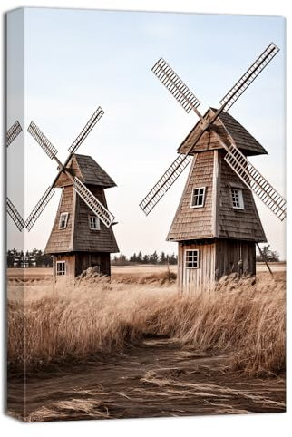 ZQQART Bauernhaus Leinwandbild rustikales Windmühlenbild Wanddekoration Vintage Bauernhof Gemälde Kunstwerk Wohnzimmer Wanddekoration Rahmen(Bauernhaus 3,40x60cm)