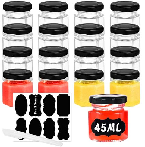 PIWOSGOL 12 Stück Einmachgläser mit Schraub 45ml, Marmeladengläser kleine, Mit Etiketten & Stift, Mini Gläser mit Deckel, Einmachgläser mit Schraubdeckel, Spülmaschinenfest - Ideal zum Verschenken