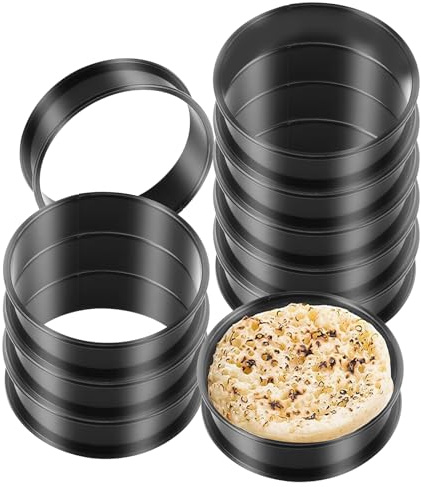 RICHSC-PAN Crumpet Rings, 10PCS Non-Stick English Muffin Rings 4 Inch For Baking, Stainless Steel Double Roll Upgrade Design, More Convenient to Take the Food of The Bakery Ring Mold.