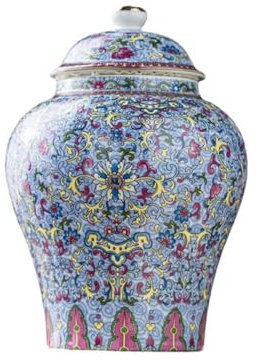 fanquare Pots de Gingembre Colorés avec Couvercles Boîte à Thé en Porcelaine Chinoise Vase Décoratif Fleur d'orchidée Pot de Stockage en Céramique pour Thé Café Sucre