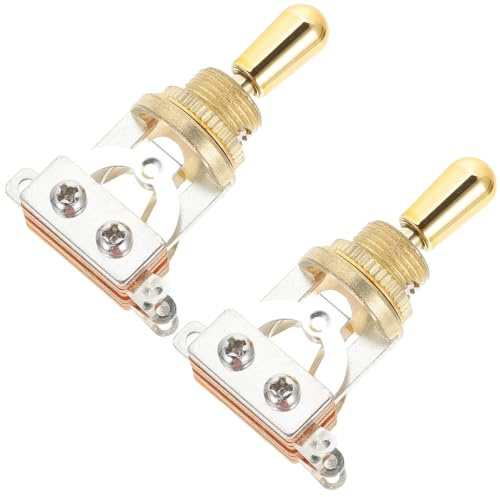2 Stück 3-wege Schalter für E-gitarre, Metall, Gold | Ersatz für Modelle, Leicht und Kompakt, als Gitarren Zubehörteil im Doppelpack