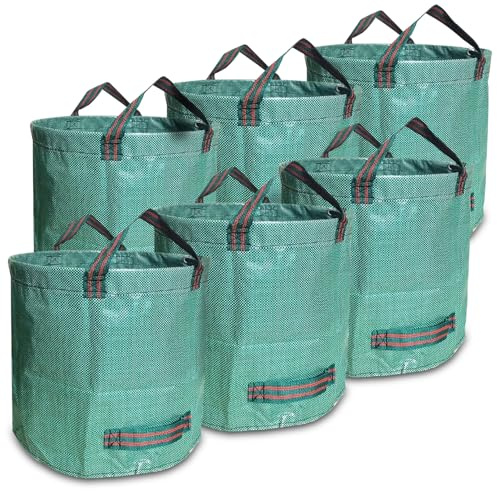 6er Set Gartensack -500L Gartenabfallsack mit extra verstärktem Boden -Heavy Duty Gartenarbeit Säcke, wiederverwendbare Mülleimer, für Gras Laub Gartenabfall Grünschnitt (500 l (6er Pack),Grün)
