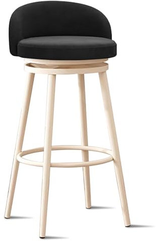 Guyifuny Samthöhenhocker, Moderne Drehbarhocker, 1er-Set, Barstuhl mit niedriger Rückenlehne für Kücheninseln und Thekenbar mit weißem Sockel, Inselhocker, Schwarz, 65 cm