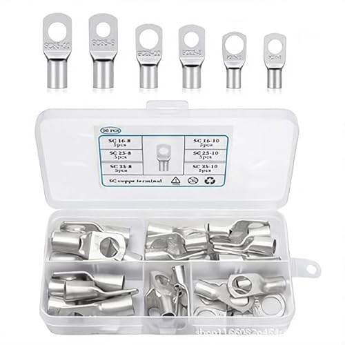 Comforty Rohrkabelschuhe Set,30 Stück Kabelschuhe 16 Mm² 25 Mm² 35 Mm² Ringkabelschuhe M8 M10 Kupferkabelschuhe Verzinntes Kupfer Crimpverbinder Für Batteriekabel Kfz Verteilerkästen