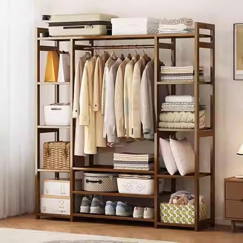 angrounps Stand Appendiabiti Legno, Multifunzionale Appendiabiti da Terra in bambù, Armadio Aperto con Ripiano e Barra, per Ingresso e Camera da Letto,Facile da Assemblare, 170x30x150cm