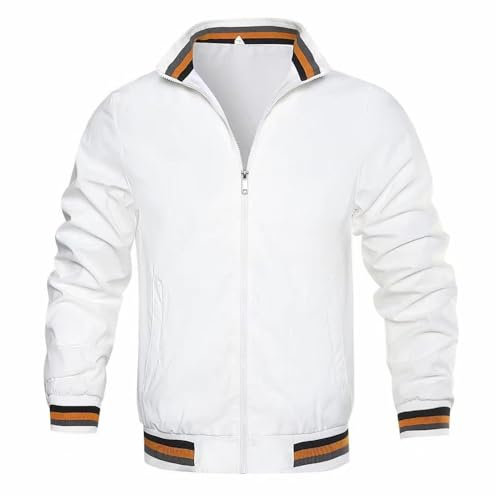 NITRY Jacke Herren Persönlichkeit Gutaussehend Übergangsjacke Herren Urban Klassisch Trend Licht Jacke Herren Casual Mode All-Match Langarm Jacke Herren H-White XL