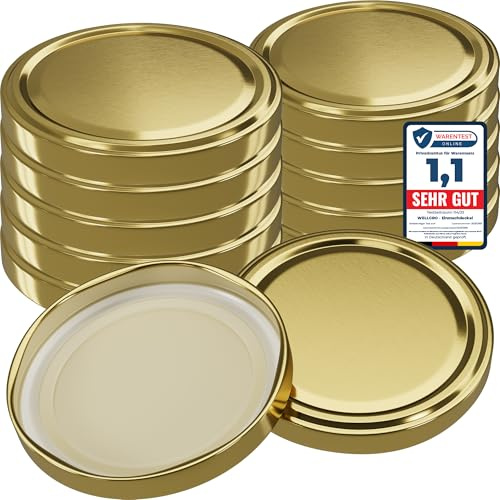 WELLGRO 50x Einmachdeckel TO 82 gold - Ersatzdeckel für Einmachgläser, Schraubdeckel, Twist-Off-Deckel aus Metall