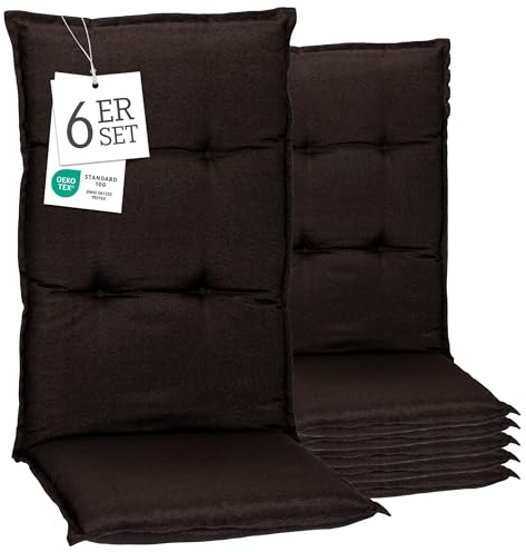 Beo® Hochlehner Auflagen Turin | 6er Set Gartenstuhlauflagen | Waschbar, Made in EU, Öko-Tex Standard | Atmungsaktive, UV-beständige Sitzkissen Outdoor | Grau, Extra Dicke Polsterauflage