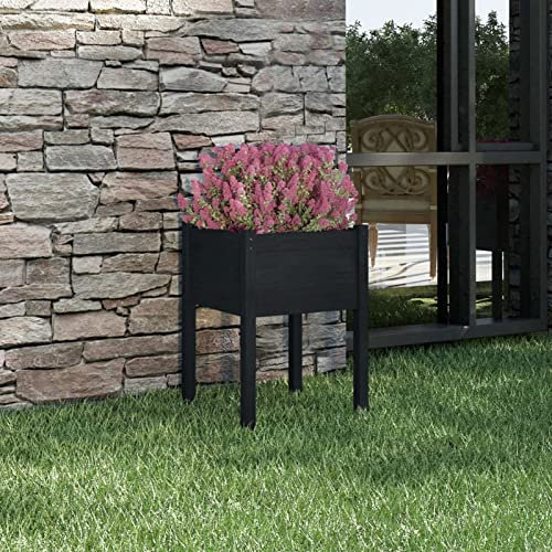 Gecheer Hochbeet Pflanzkasten Pflanzbeet Gemüsebeet Blumenbeet Blumenkasten Frühbeet Gartenbeet Blumenkübel Pflanzkübel Schwarz 50x50x70 cm Massivholz Kiefer