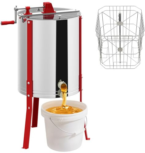 SUBTLETY Manuelle Honigschleudern 4-Waben Honigschleuder Edelstahl Handkurbel Honigextractor mit Deckel, Honigventil & Bienenzüchter Zubehör Honeyextractor Tangentialschleuder bis zu 4 Bienenstöcke