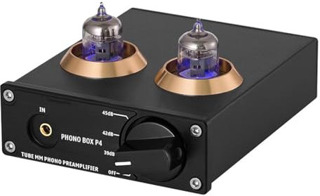 Preamplificatore Phono, Mini Preamplificatore Audio Stereo Hi-Fi, con Valvola a Vuoto, con Controllo del Volume e Controllo dei Bassi/Alti, per Giradischi MM, Giradischi e Giradischi