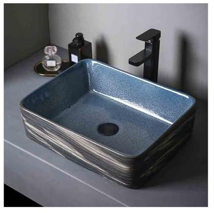 YHxFlux Lavandino Bagno Lavandino da appoggio in Ceramica for Bagno, Rettangolare, for Interni ed Esterni, con Accessori Lavabo da Appoggio