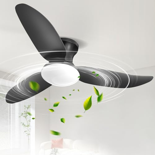Worshow 100cm Deckenventilator mit Beleuchtung, 3 Klingen LED Deckenleuchte mit Fernbedienung, 3 Farbtemperaturen, 6 Windgeschwindigkeiten, Leises Lüfterlicht für Schlafzimmer, Schwarz