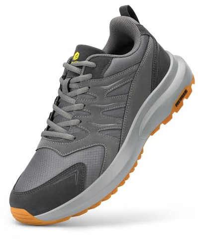 FitVille Men's Outdoor Hiking Shoes with High Traction Outsole, Water-Resistant & High Rebound Cushioning, Low-Top Trailing Shoes for Walking Trekking Camping Slate Gray