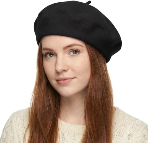 HIQIU Fransk basker dam fashionabel klassisk ull basker dam konstnärsmössa, svart, one size