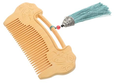 FIXOSHEE Handcrafted Wooden Comb Beige Wooden Hair and Beard with Fine Tooth Design and Intricately Carved Ruyi Lock Pattern Promoting Relaxation and Scalp Massage for Men and Women