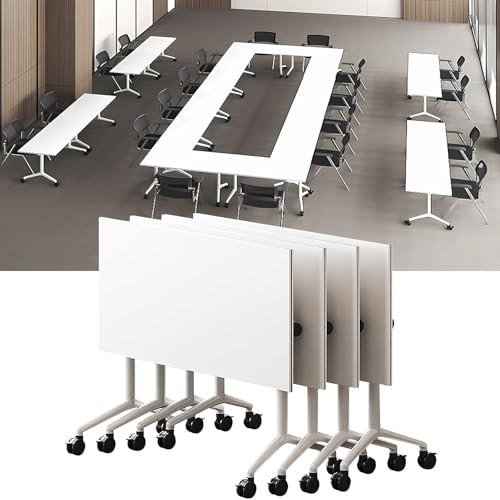 Modernt hopfällbart kontorsbord – vikbart mobilt konferensbord med robust metallram och tysta hjul – mångsidigt träningsbord för hem och kontor