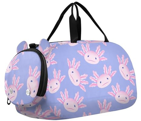Tanztasche, Sporttasche für Mädchen und Jungen, niedliches rosa Axolotl, Kinder-Sporttasche, Valentinstag, Cartoon-Tier-Reisetasche, Reisetasche mit Namen, Wochenendtasche