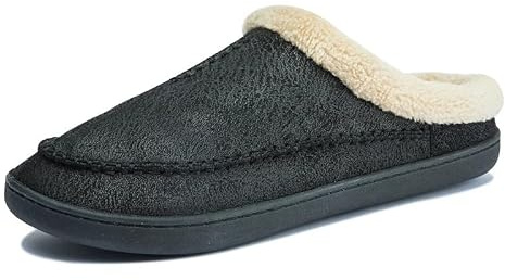 Herrtofflor Hem Vinter Inomhus Plysch Varma Skor Tjock Botten Plysch Vattentät Läder Hustofflor Herr Mocka Bomullsskor(Black,48 EU)