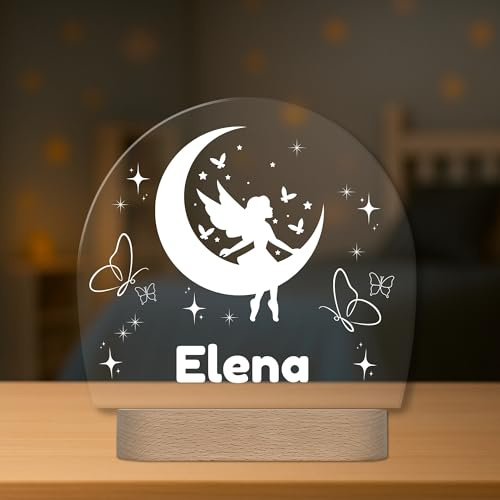 Lámpara Infantil Personalizada con Nombre - Luz LED Quitamiedos para Habitación de Bebé con Diferentes Diseños - Regalo Original para Bebe, Nacimiento, Bautizo o Cumpleaños (HADA)