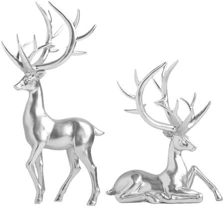 MFYOUPK 2pcs Christmas Reindeer Figurine, Resin Deer Statue Deer Sculpture Desktop Ornament Table Centerpieces For Desktop Mantle Fireplace Living Room Bedroom Home Office