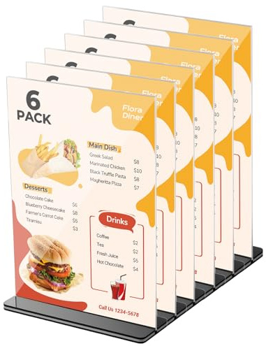 But the cow 6 Stück Tischaufsteller Aufsteller A5, mit Solide Sockel | beidseitige Anzeige, für Menü, Preisinfo und Werbung in Café, Restaurant und Büro