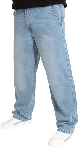 989Zé ENZO Mens Wide Leg Baggy Loose Fit Jeans Denim Work Trousers Pants with Pockets MJ54_Jeans Light Blue 36W / 32L
