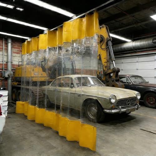 Tenda Divisoria per Garage Tenda Divisoria Gialla Scorrevole con Rotaia, Pannello Separatore in Vinile Isolamento Termico per Officina Fabbrica Garage Posto di Lavaggio(W4xH2.2m/12.8x7ft)
