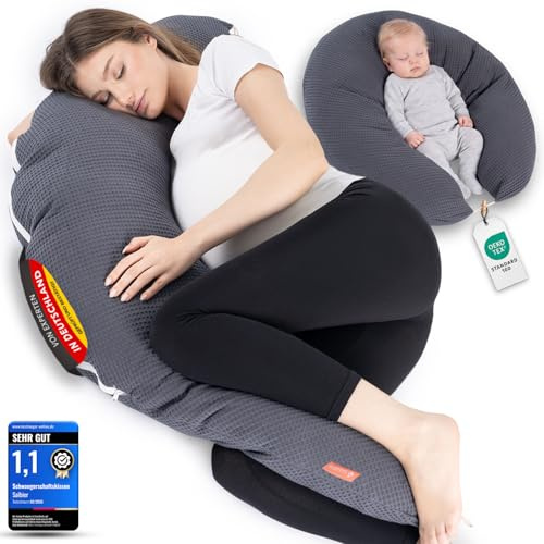 Salbier Stillkissen Seitenschläferkissen XXL – Schwangerschaftskissen & Babynest C-Form 190 cm | Pregnancy Pillow | Atmungsaktiver Waffel-Bezug, abnehmbar & waschbar | Oeko-TEX