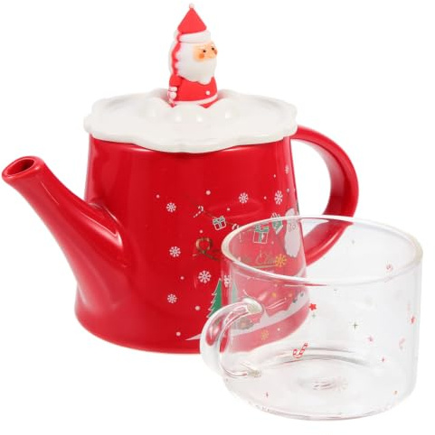 GOOHOCHY Set à Thé en Céramique Rouge Style Noël Théière 500ml et Tasse 300ml Pratique et Élégante pour Fête de Noël Conviviale