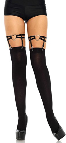 Leg Avenue womens Elastic Thigh High Garter Suspenders Black Heart One Size