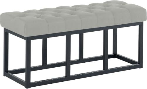 CLP Panca da Ingresso Amun in Tessuto, Panca Imbottita con Struttura in Metallo Nero Verniciato a Polvere, per Camera da Letto Colore Grigio Dimensione 100 cm
