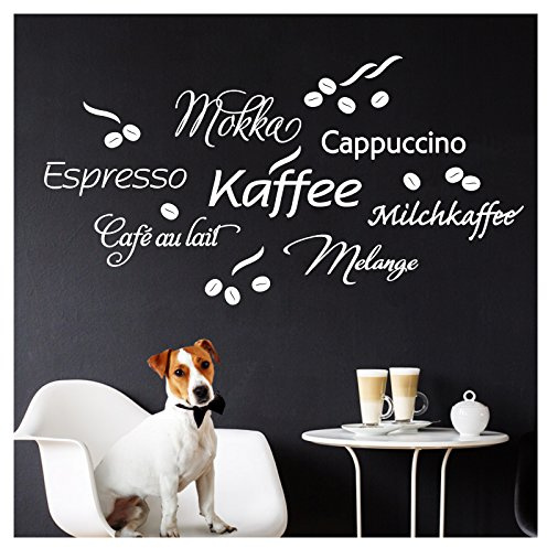 Wandaro W3457 Wandtattoo Kaffee I weiß 80 x 41 cm I Cappuccino Espresso Milchkaffee Küche Esszimmer selbstklebend Aufkleber Wandaufkleber Wandsticker