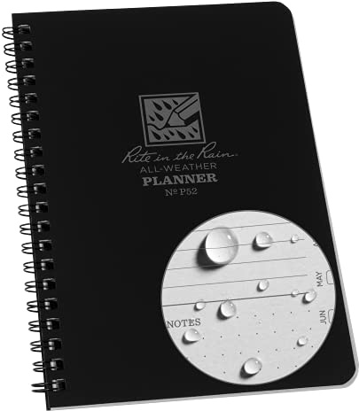 Rite in the Rain All-Weather Weekly Planner, Undated, Side-Spiral 4-5/8 x 7 (No. P52),Black